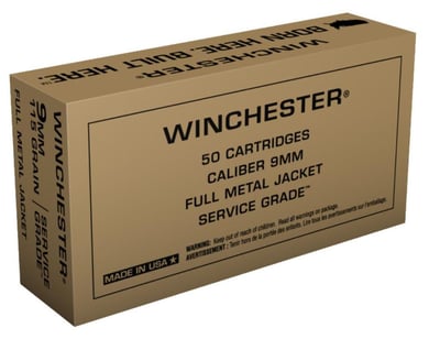 Winchester Service Grade 9mm Ammo 115 Grain FMJ 50rds - $10.49 