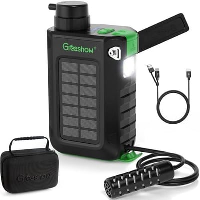 Greeshow Electric Portable Water Filter Camping - Solar Powered, Hand Crank, USB Charging, Water Purifier Survival with Emergency Light - $61.33 (Lightning Deal) + FREE Shipping