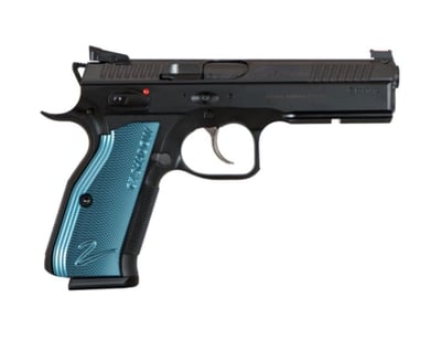 CZ shadow 2 Black and Blue 9mm 17R steel Frame, Nitride Slide, Fiber Optic Front/BLK Serrated HAJO Rear, Blue Aluminum Grips - $944.70 (add to cart price) 