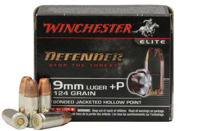 Winchester 9mm Luger +P 124 gr Bonded JHP PDX1 Defender Elite 20/Box - $19.50
