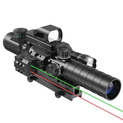 15% off MidTen 3-9x32 Rifle Scope Combo, 5-in-1 Dual Illuminated Optics with 4 Holographic Reticles Red/Green Dot Sight & IIIA Dual Red/Green Laser Sight & Flashlight & 20mm Picatinny Rail Mount for Hunting w/code UF5EZJQ7 - $81.59 + FREE Shipping