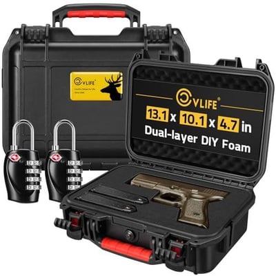 20% off CVLIFE Pistol Case Lockable, TSA Approved Firearm Travel Case with 2 TSA Locks, Hard Shell Handgun Case for Air Travel, Waterproof Hard Gun Case for Pistol with Dual-layer Foams, 13.07x10.07x4.72 In w/code O9P9ZXO8 + FREE Shipping