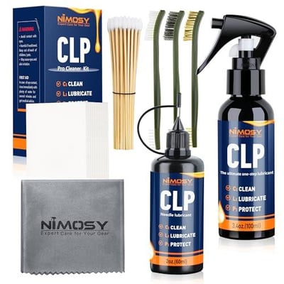 NIMOSY CLP Gun Cleaning Oil Kit-Includes 3.4oz Gun Oil 2oz Needle Lubricant, Gun Brushes Reusable Cloth Swabs and Patches - $16.99 + FREE Shipping