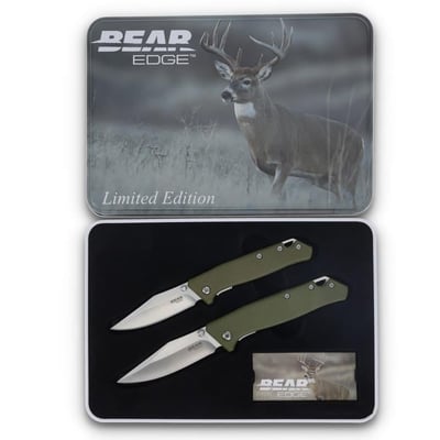 Bear & Son Bear Edge 2 pc Green Handle Holiday Tin Folding 2.75", 2.5" - $14.99