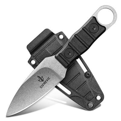 CIVIREVIC Small Fixed Blade Boot-Style Knife with Sheath, High Carbon Steel Stonewashed Blade, 2.8 Inch Full Tang EDC Knife with Non-Slip ABS Handle, Belt Carry & Boot-Compatible Sheath – Silver - $15.99 + FREE Shipping