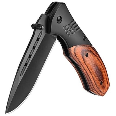 KEXMO Pocket Knife 3.46" Blade Wood Handle with Clip Glass Breaker - $5.99 w/code "40AU57HX" (Free S/H over $25)