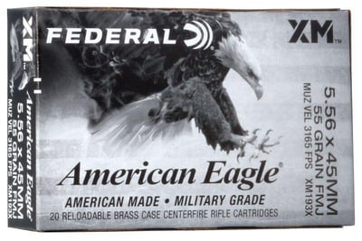 Federal American Eagle Military-Grade Brass Centerfire Rifle Cartridges - 5.56x45mm NATO 20 rd FMJ - $12.98 (Free S/H over $50)