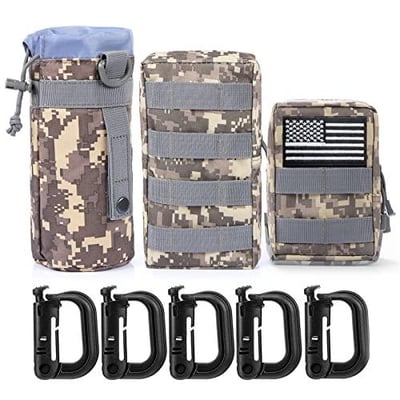 Gogoku 3-Pack Combo Molle Pouch Water Bottle Pouch Holder with Detachable Flag Patch & 5 D-Ring Clip Tactical Molle Pouches Compact Utility EDC Waist Bag Pack Black - $8.99 50% off with code "OBXRQAF7" + FREE Shipping