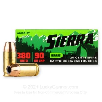 Sierra Outdoor Master Ammunition 380 ACP 90 Grain JHP 40 Rnd (2 Boxes) - $16.69