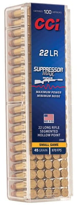 CCI Suppressor Max 22 LR 45 Grain Segmented Hollow Point 970 fps 100 Rounds - $11.47 
