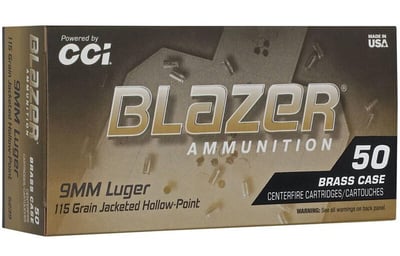 Blazer Handgun 9mm 115gr Jacketed Hollow Point 50 Rounds - $21.59
