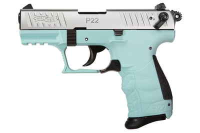 Walther P22Q 22 LR Semi Auto Pistol with Angel Blue Frame and Satin Stainless Slide - $199.99 