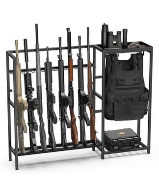 25% off CVLIFE Gun Rack Stand, Vertical Rifle Rack Floor Stand with Tactical Gear Rack, Indoor Rifle Display Stand Holder for Rifle/Shotgun, Holds up 8 Long Guns for Home Garage Shop Storage w/code X6AL7T8Q - $47.24 + FREE Shipping