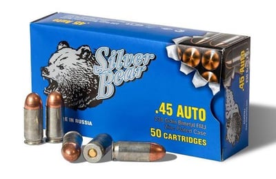 Ammo, Silver Bear, AS45FMJ, 45 ACP, 230 gr., FMJ, 50rd per box, 500rd per case, 10 boxes per case - $139.99