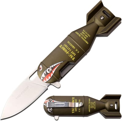Tac-Force Folding Knife Satin Finish Stainless Steel Drop Point Blade, Grey Bomb Aluminum Handle w/Pocket Clip, Liner Lock - $14.95 + FREE Shipping