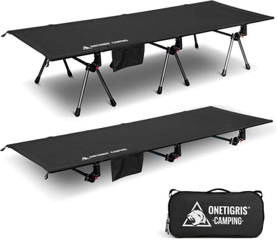 ONETIGRIS SUPRANUBIS Camping Cot, Height Adjustable with Cot Leg Extenders, Strong Support 330lbs, Lightweight Comfortable Folding Bed for Camping, Hiking, Travel - $95.98 + FREE Shipping