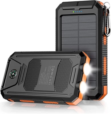Solar Charger Power Bank - 36800mAh 5V3.1A QC 3.0 Dual 2 USB Port Built-in Powerful Flashlight IPX7 Waterproof Dustproof Shockproof (Orange) - $16.14 + FREE Shipping