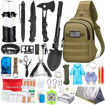 Emergency Survival Kit, 151 Pcs Survival Gear First Aid Kit, Outdoor Trauma Bag with Tactical Flashlight Knife Pliers Pen Blanket Bracelets Compass for Camping Earthquake or Adventures - $29.19 + FREE Shipping