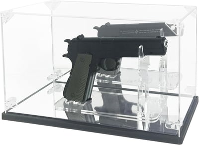 Acrylic Pistol Display Case with Dual Mirror & UV Protection - Pistol Showcase Wood Plastic Base with Adjustable Handgun Stand (11.6 x 4.5 x 7 Inch) - $25.49 + FREE Shipping