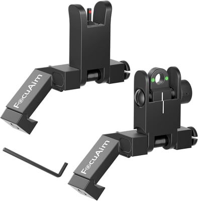 Focuaim T2 Iron Sights, 45 Degree Offset Iron Sights with Green and Red Fiber Optics Dots, Flip Up Front and Rear Backup Sights for Picatinny Rail - $27.99 (Free S/H over $25)