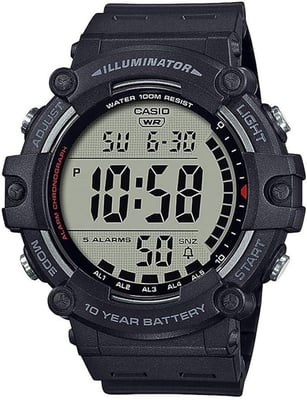 Casio Illuminator AE1500WH Series 10-Year Battery LED Backlight 5-Alarms 1/100 Sec Stopwatch (Black) - $29.92 + FREE Shipping