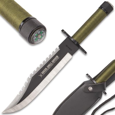 K EXCLUSIVE Sawback Survival Knife Survival Kit in Handle (Green) - $18.98 + FREE Shipping