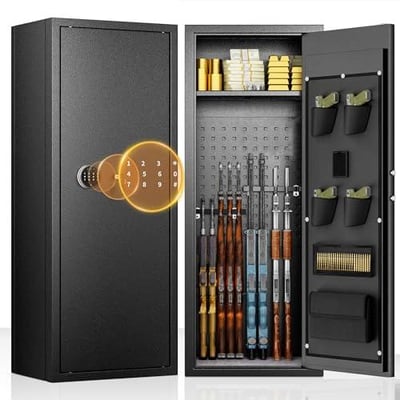 INTERGREAT 10-15 Large Rifle Gun Safe, Long Gun safes for Home and Pistols, Quick Access Rifle Gun Cabinet with Multifunction Lock for Home, Quick Access, Heavy Duty, Pockets - $124.99 + $9.99 Shipping