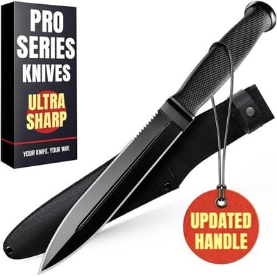 Tactical Survival Knife with Sheath 6.5" Fixed Full Tang Blade, Serrated Edge Non-Slip Rubber Handle Heavy Duty Long Blade - $12.99 + FREE Shipping