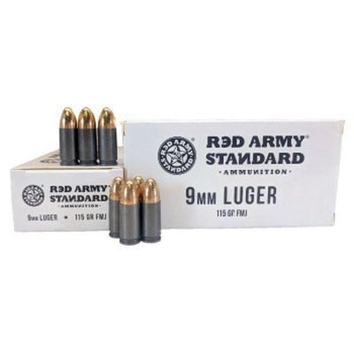 Century Arms Red Army Standard 115 gr FMJ 9mm Leaded Ammo, 50/box - AM3091 - $15.99