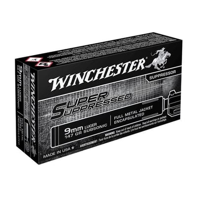 Winchester Super Suppressed 9mm Ammo 147 Grain FMJ - 50 rds - $15.99 