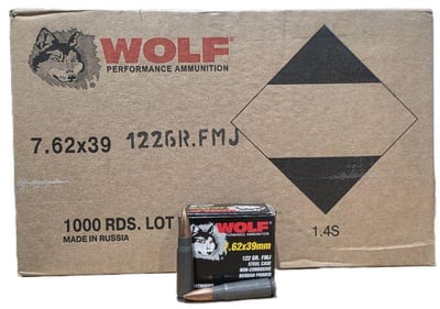Wolf Steel Case Non-Corrosive 7.62x39mm, 122gr FMJ, 1000rd Case - $699.99 