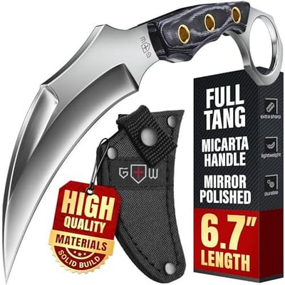 6.7'' Tactical Knife with Sheath - Micarta Handle - 3.15'' Fixed Mirror Polished Blade - Sharp Tiger Claw4 40C Steel Blade - $9.99 + FREE Shipping