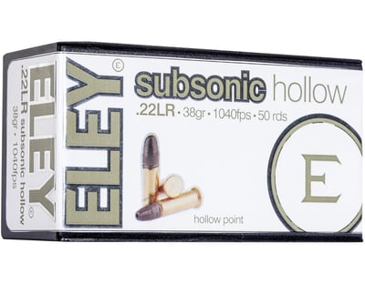 Eley Subsonic Hollow Ammunition 22 Long Rifle Subsonic 38 Grain Lead Hollow Point Box of 50 - $7.69 