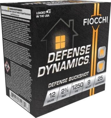 Backorder - Fiocchi Defense Dynamics 12 Gauge Ammo 2-3/4" #1 Buckshot 9 Pellets 250 Rounds - $131.99 + Free Shipping (Free Shipping on $100+ Orders)