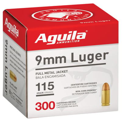 Aguila 9mm 115 Grain FMJ 300 rounds - $88.09 + Free S/H (possible $70.47 after 20% back in OP Bucks)