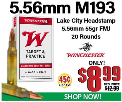 Winchester 5.56mm 55 Grain M193 Lake City Full Metal Jacket 20 Rounds - $8.99