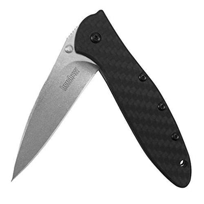 Kershaw Leek Carbon Fiber (1660CF); Pocket Knife with 3" Stonewashed CPM 154 Steel Blade, Black Carbon Fiber Handle, - $74.84 (Free S/H over $25)