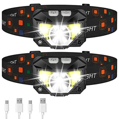 LHKNL Headlamp LED Rechargeable White Red Light, 2-Pack Waterproof Motion Sensor 8 Modes - $15.97 + FREE Shipping