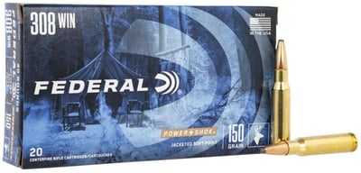 Federal Power-Shok .308 Winchester 150 Grain Jacketed Soft Point - $19.99  (Free Shipping over $99, $10 Flat Rate under $99)
