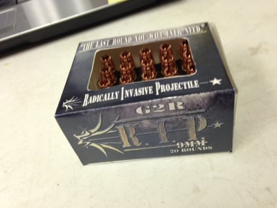 20 round box - 9mm R.I.P. G2 Hollow point ammo - Limit 5 boxes - $45.00