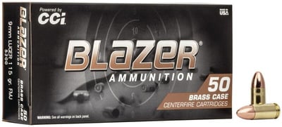 BLAZER 9mm Brass 115Gr FMJ Round Nose 50rd - $12.49