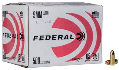 Federal 9mm 115gr FMJ Training 500 Rounds Bulk - $105