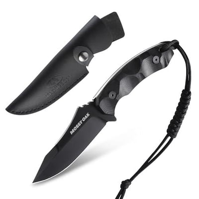 Mossy Oak 9" Hunting Knife with Sheath, 14C28N Full Tang Fixed Blade Knife, G10 Handle Outdoor Knife for Survival, Camping, Hiking(Black) - $21.84 + FREE Shipping