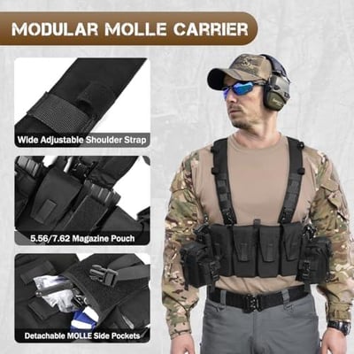VOTAGOO Tactical Chest Rig with 5.56/7.62 Magazine Pouches MOLLE System, 500D Nylon Tactical Vest (Black) - $29.99 + FREE Shipping