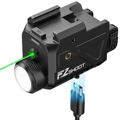 40% off EZshoot 800 Lumens Laser Light Combo for Pistol Rechargeable, Pistol Flashlight with Slidable Rail Compatible with Glock and Picatinny Rail, Gun Light with Green Laser Beam w/code 7DCMQAES + FREE Shipping