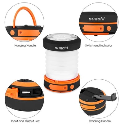Suaoki Camping Lantern Led Rechargeable Battery (Powered By Hand Crank and USB Charging) Collapsible - $11.74 + FS over $49 (LD) (Free S/H over $25)