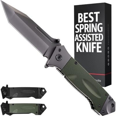 Spring Assisted Heavy Duty Pocket Knife 3.5" Tanto Blade Folding Tactical Self Defense Japanese Portable Clip (Black, Green, SS) - $9.99  + FREE Shipping