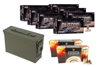 Blazer 9mm FMJ 124 Grain 350 Rds + Federal 9mm HST 124gr 100 Rds + Military Ammo Can - $175 (Free S/H)