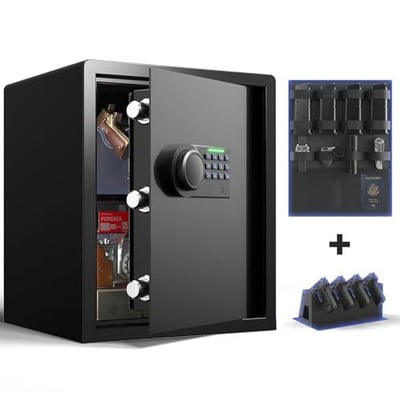Grimtron Gun Safe for Handgun - (1.72 cu. ft.) for Multiple Pistol Rack & Door Organizer Money Box with Silent Mode, Home Safe with Backlit Keypad, LED Light, Gun Vault for Anti-Rust - $116.99 + FREE Shipping