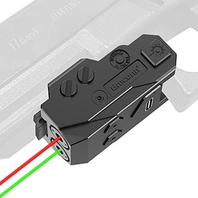 Gmconn Red and Green Dual Laser Sight for Pistol with a Rail, Low Profile Beams for Full Size or Compact Guns, Rechargeable, (Laser Output 5mW, Class IIIA) - $19.99 + FREE Shipping
